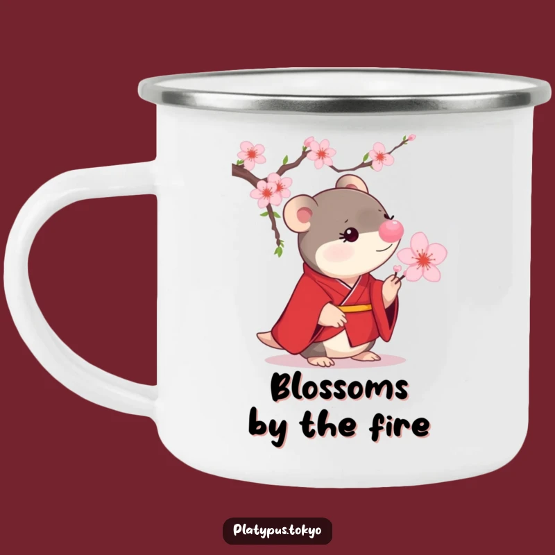 Funny Platypus Cherry Blossom Camping Mug - Durable Scarlet Cup for Cute Outdoor Moments