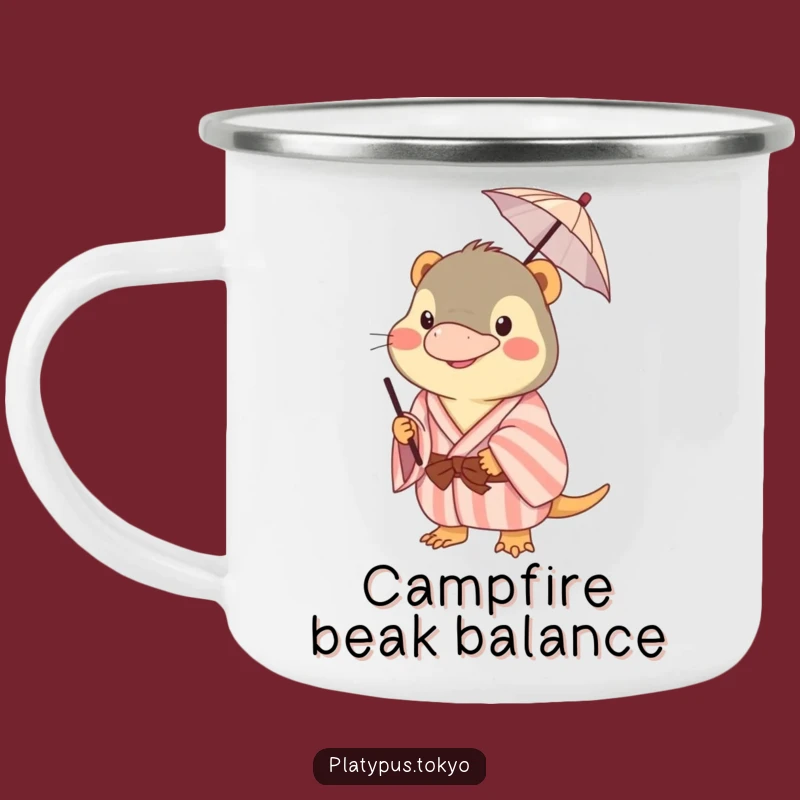 Funny Platypus Kimono Camping Mug: Happy Animal Balancing Umbrella, Outdoor Gift!