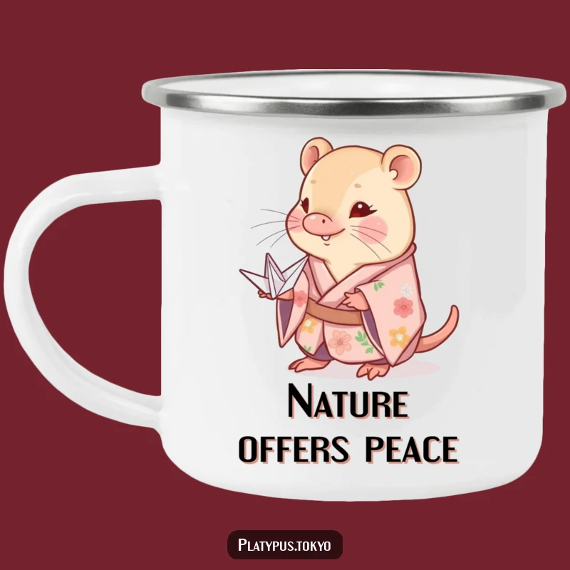 Funny Shy Platypus Kimono Camping Mug: Gentle Animal with Paper Crane Gift!