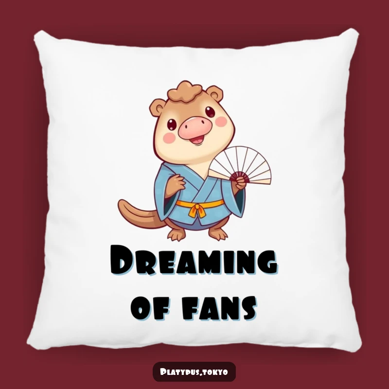 Comforting Pillow: Funny Platypus Fan Balance in Blue Kimono, Cheerful
