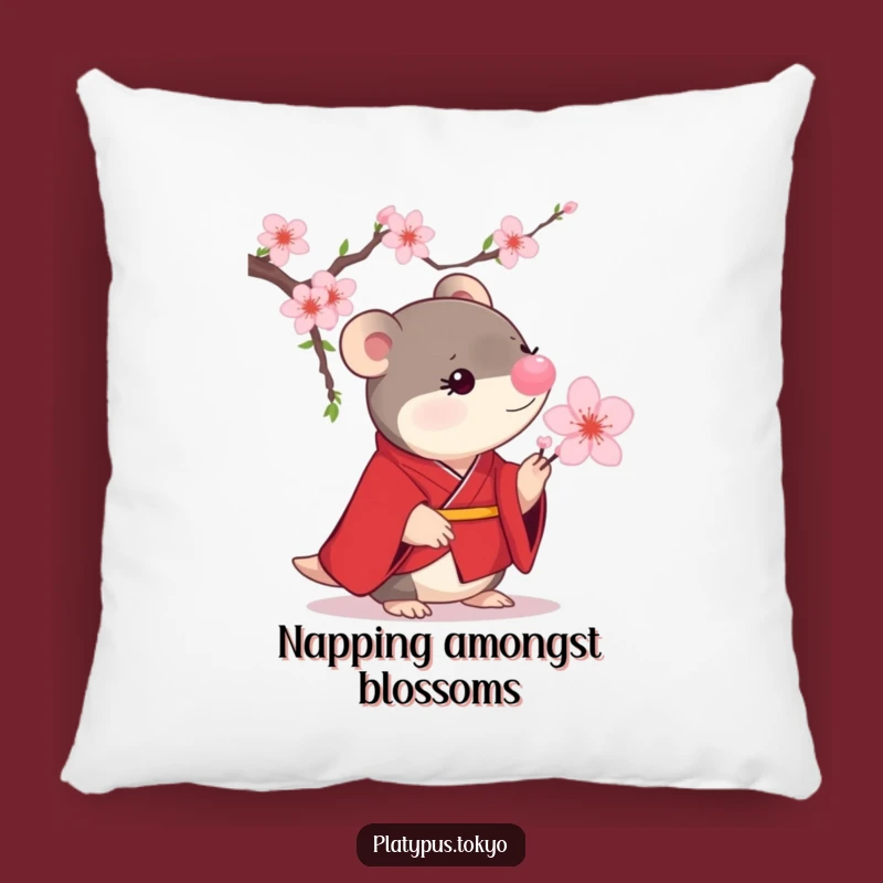 Funny Platypus Cherry Blossom Pillow - Cozy Scarlet Cushion for Cute, Funny Decor