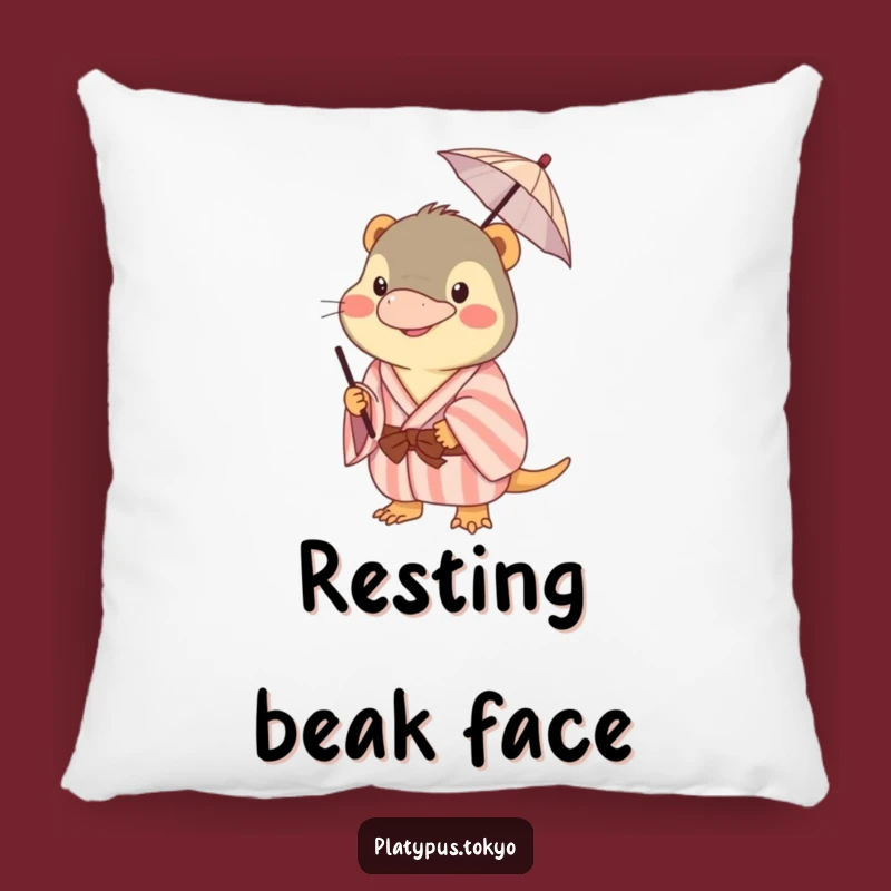 Funny Platypus Kimono Pillow: Cute Happy Animal Balancing Umbrella, Cozy Gift!