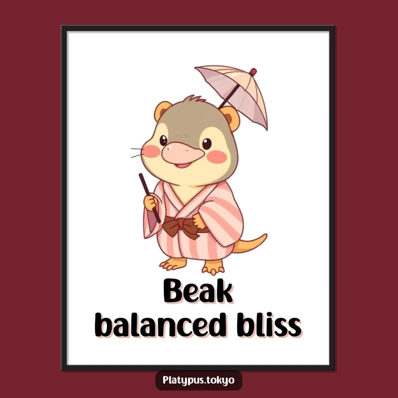 Funny Platypus Kimono Digital Art: Happy Animal Balancing Umbrella, Instant Gift!