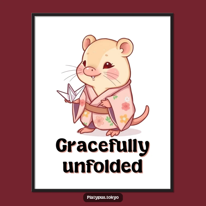 Funny Shy Platypus Kimono Digital Art: Gentle Animal with Paper Crane!
