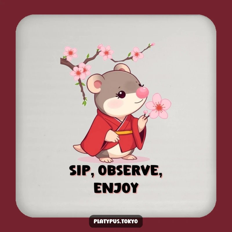 Funny Platypus Cherry Blossom Coaster Set - Cute Scarlet Decor for Witty Tables