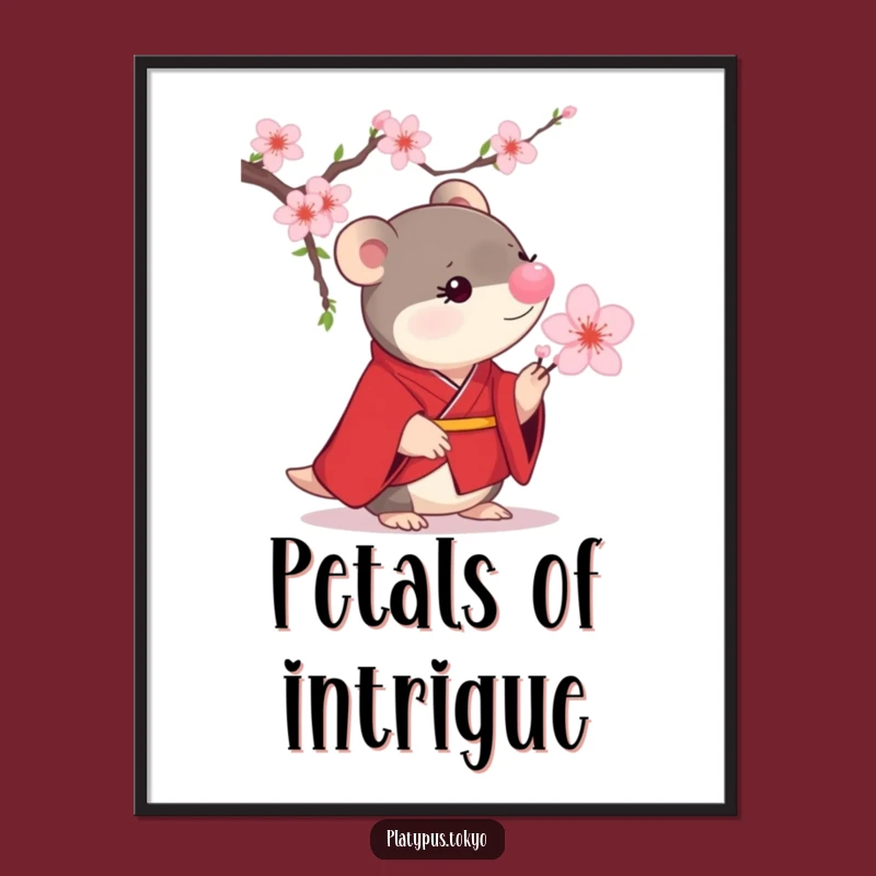 Funny Platypus Cherry Blossom Poster - Scarlet Kimono Art Print for a Delicate, Funny Wall