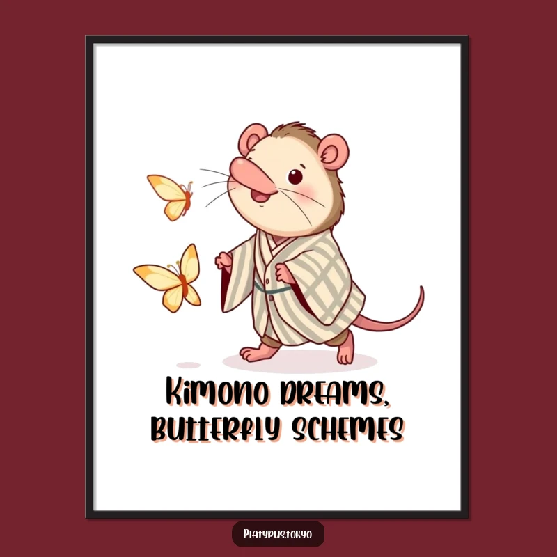 Free Printable Wall Art: Funny Platypus Kimono Butterfly Chase Downloadable Art
