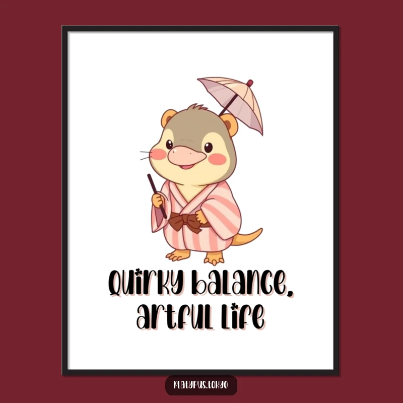 Free Printable Wall Art: Hilarious Platypus Kimono Umbrella Balance Downloadable Art