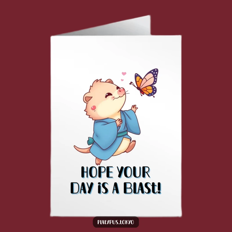 Free Printable Birthday Card: Platypus Butterfly Chase Funny Downloadable Gift