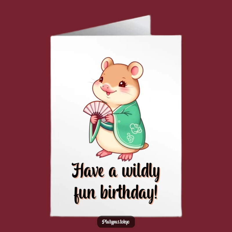 Free Printable Birthday Card: Platypus Kimono Fan Funny Downloadable Gift