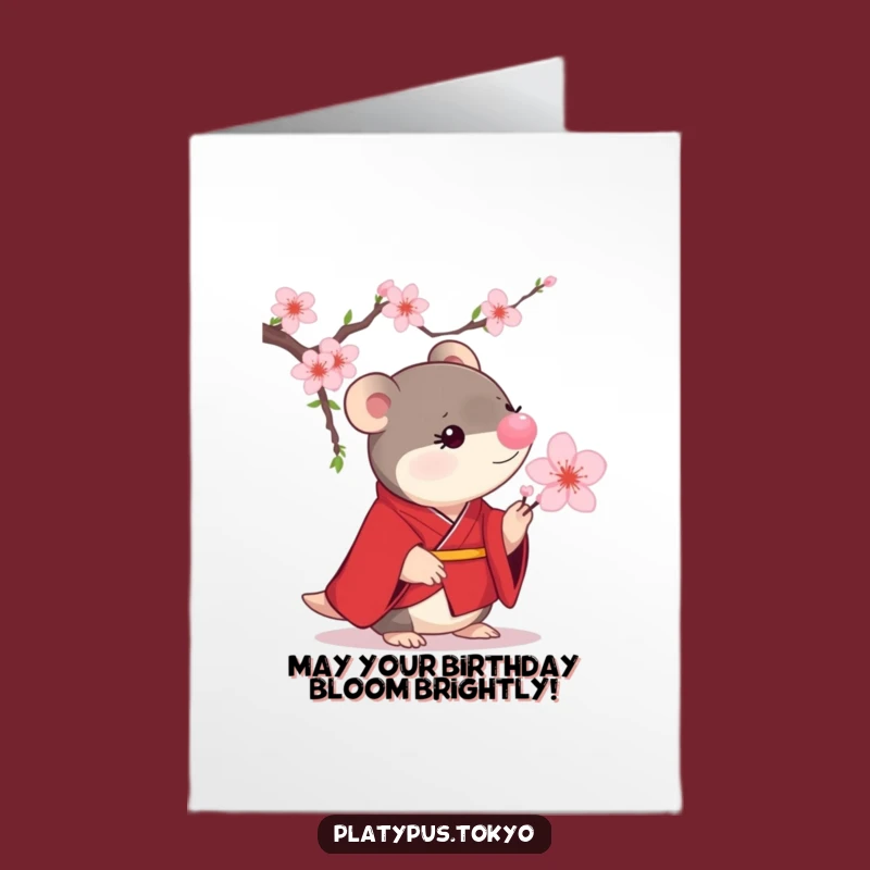 Free Printable Birthday Card: Platypus Cherry Blossom Funny Downloadable Gift