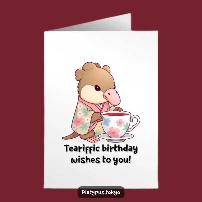 Charming Platypus Birthday Card: Free Printable Tea Sipper for a Classy Celebration