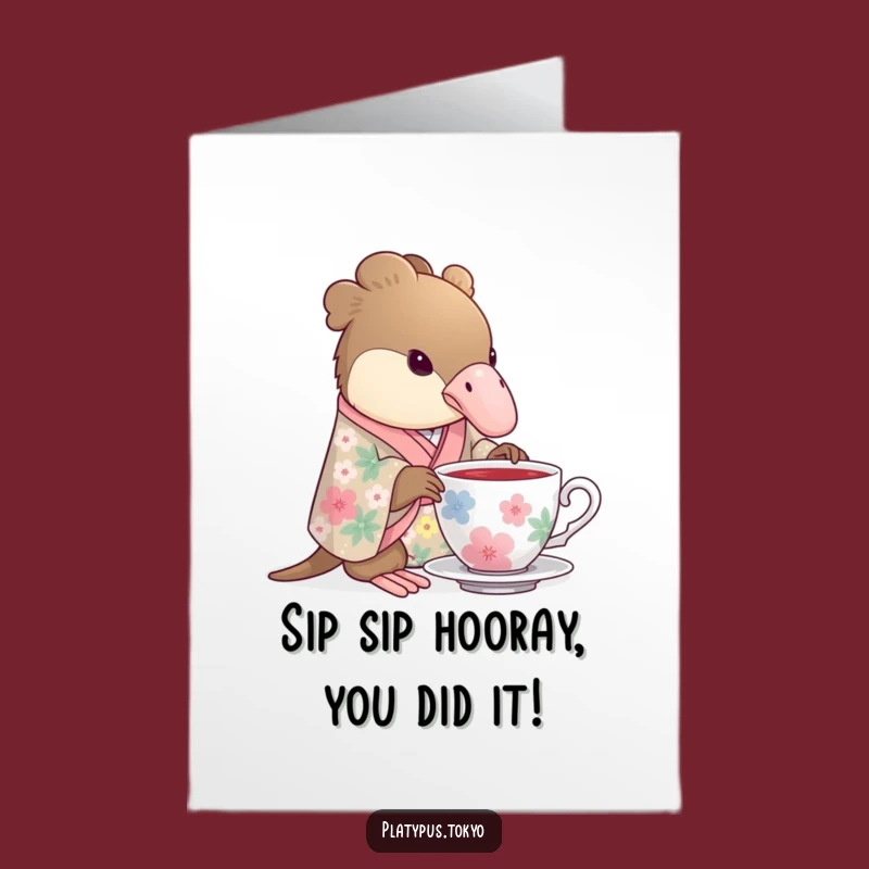Charming Platypus Congrats Card: Free Printable Tea Sipper for Refined Success
