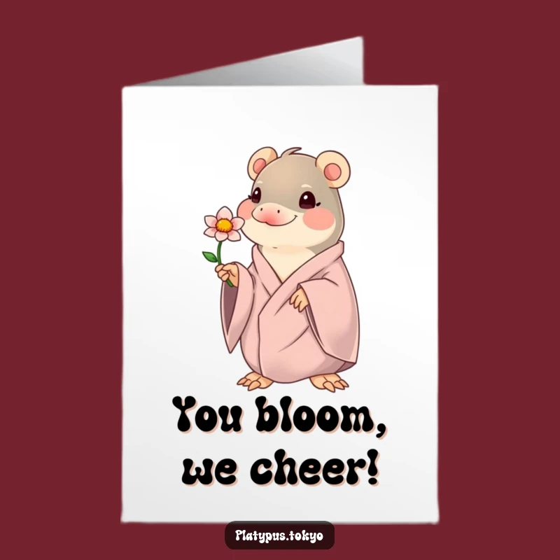 Free Printable Congrats Card: Cute Kawaii Platypus Flower, Downloadable & Sweet DIY Gift