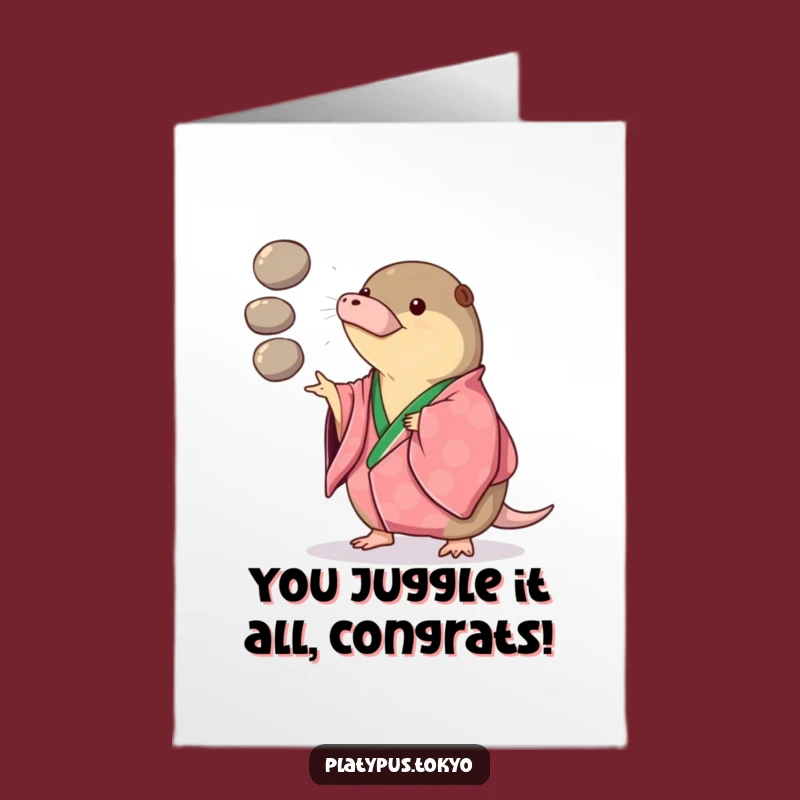 Funny Platypus Congrats Card: Free Printable Juggler for Skillful Achievements