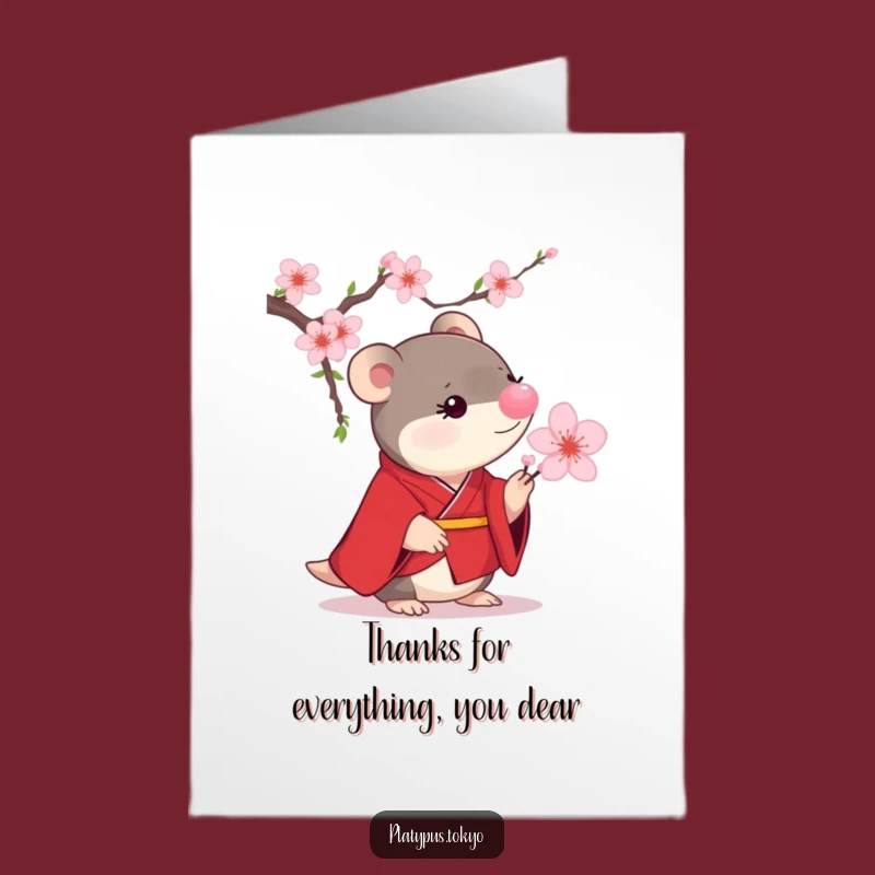 Free Printable Thank You Card: Platypus Cherry Blossom Funny Downloadable Gift