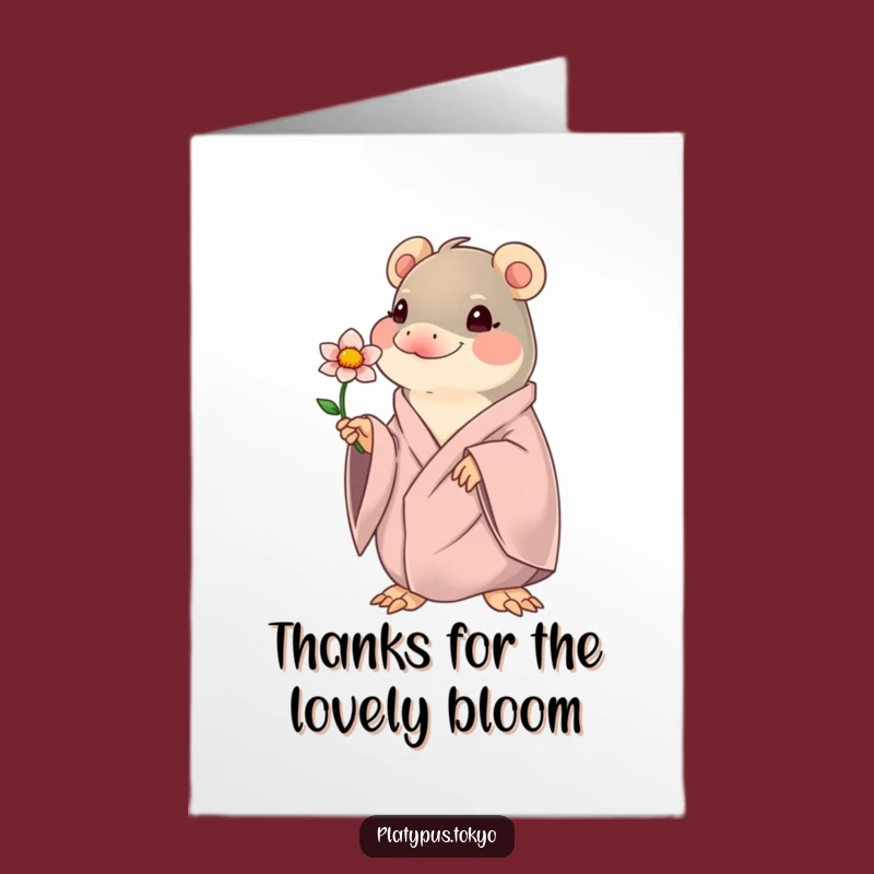 Free Printable Thank You Card: Kawaii Platypus Flower Theme, Easy Downloadable & Sweet DIY Gift