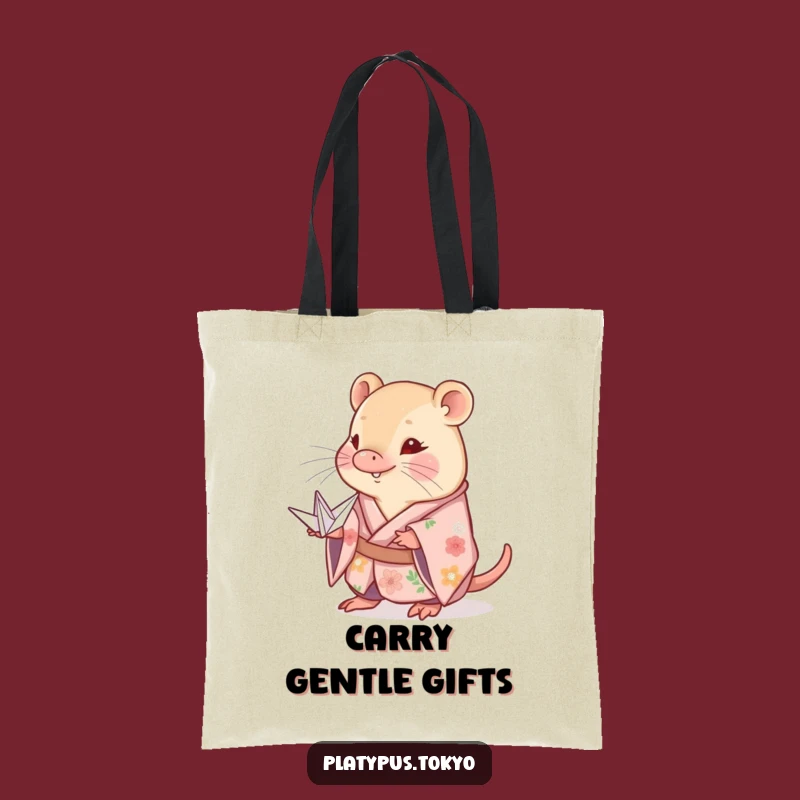 Funny Shy Platypus Kimono Tote Bag: Floral Animal with Paper Crane Gift!